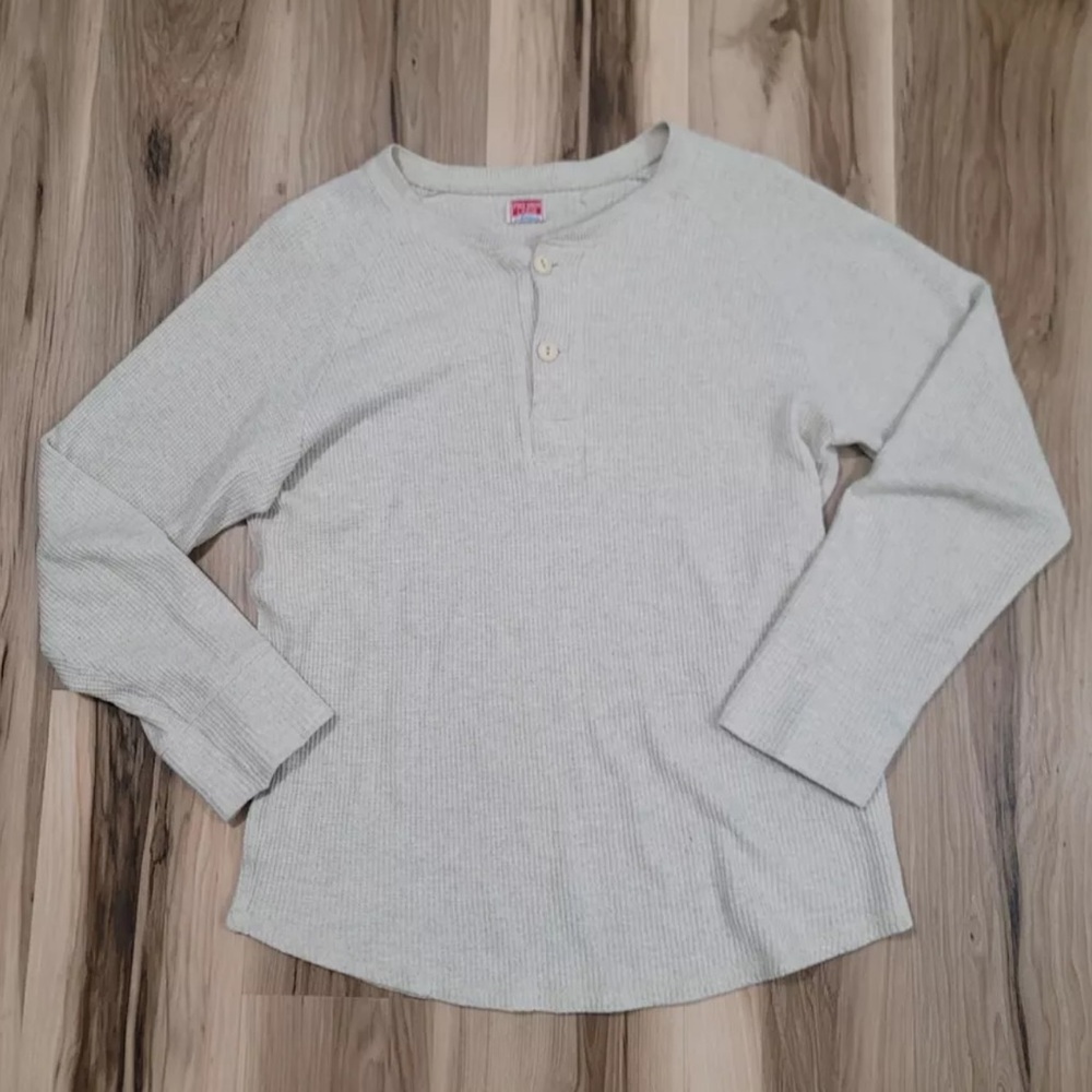 Pike Brothers Mens Large Beige Henley Thermal Knit Shirt Full Standard Size L